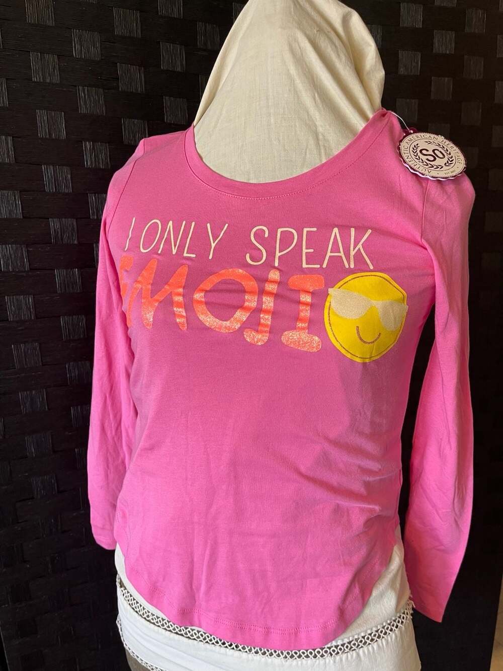 SO Girls Pink I Only Speak Emoji Long Sleeve Graphic Tee Size 10